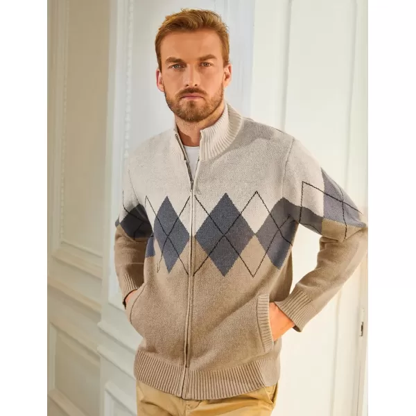 PJ PAUL JONES Mens Full Zip Cardigan Sweaters Argyle Stand Collar Knitwear