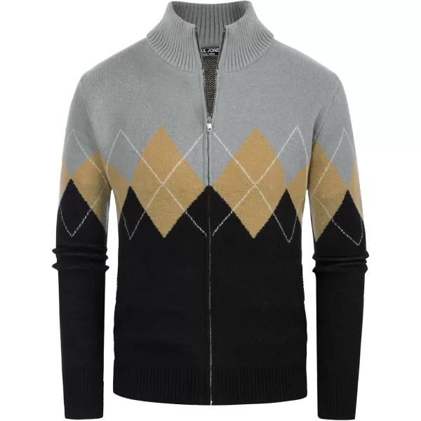 PJ PAUL JONES Mens Full Zip Cardigan Sweaters Argyle Stand Collar Knitwear