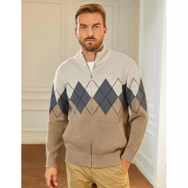 PJ PAUL JONES Mens Full Zip Cardigan Sweaters Argyle Stand Collar Knitwear