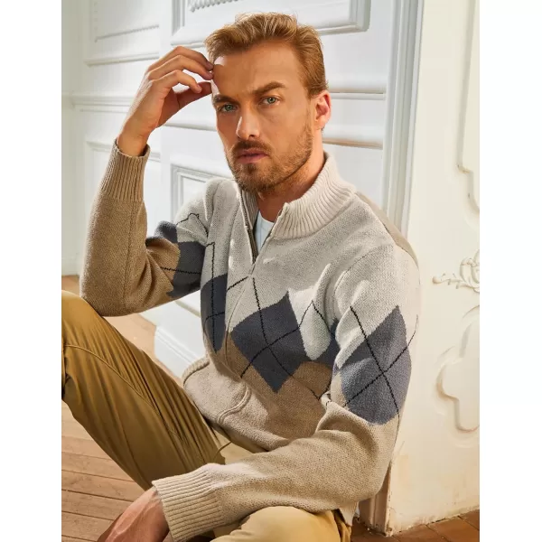 PJ PAUL JONES Mens Full Zip Cardigan Sweaters Argyle Stand Collar Knitwear
