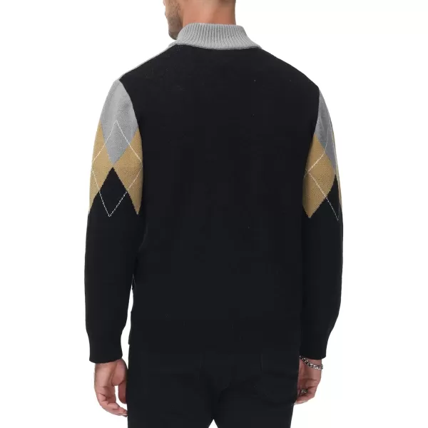 PJ PAUL JONES Mens Full Zip Cardigan Sweaters Argyle Stand Collar Knitwear