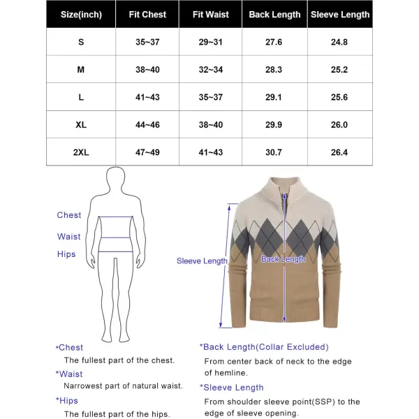 PJ PAUL JONES Mens Full Zip Cardigan Sweaters Argyle Stand Collar Knitwear