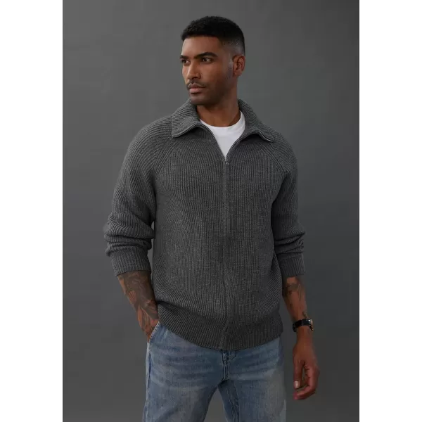 PJ PAUL JONES Men's Full Zip Cardigan Sweaters Unisex Relax Fit Lapel Collar Raglan Sleeve Casual Ribbed Sweater