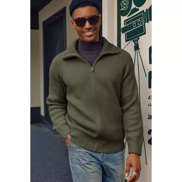 PJ PAUL JONES Men's Full Zip Cardigan Sweaters Unisex Relax Fit Lapel Collar Raglan Sleeve Casual Ribbed Sweater