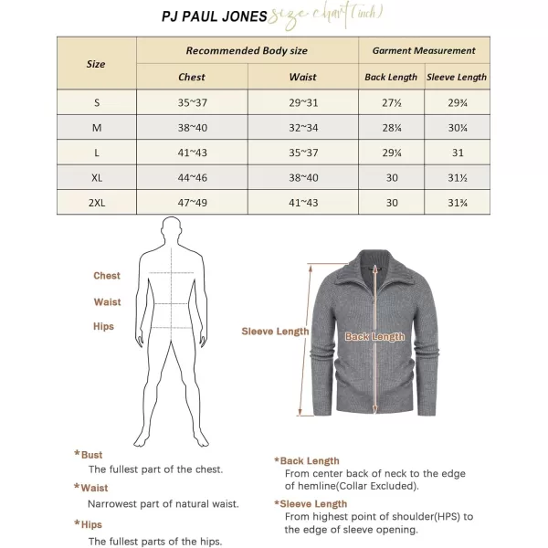PJ PAUL JONES Men's Full Zip Cardigan Sweaters Unisex Relax Fit Lapel Collar Raglan Sleeve Casual Ribbed Sweater