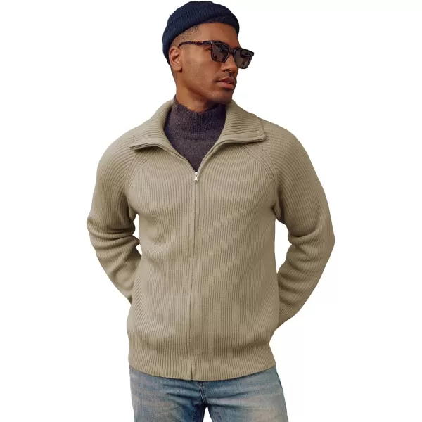 PJ PAUL JONES Men's Full Zip Cardigan Sweaters Unisex Relax Fit Lapel Collar Raglan Sleeve Casual Ribbed Sweater