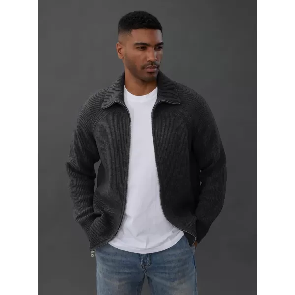 PJ PAUL JONES Men's Full Zip Cardigan Sweaters Unisex Relax Fit Lapel Collar Raglan Sleeve Casual Ribbed Sweater