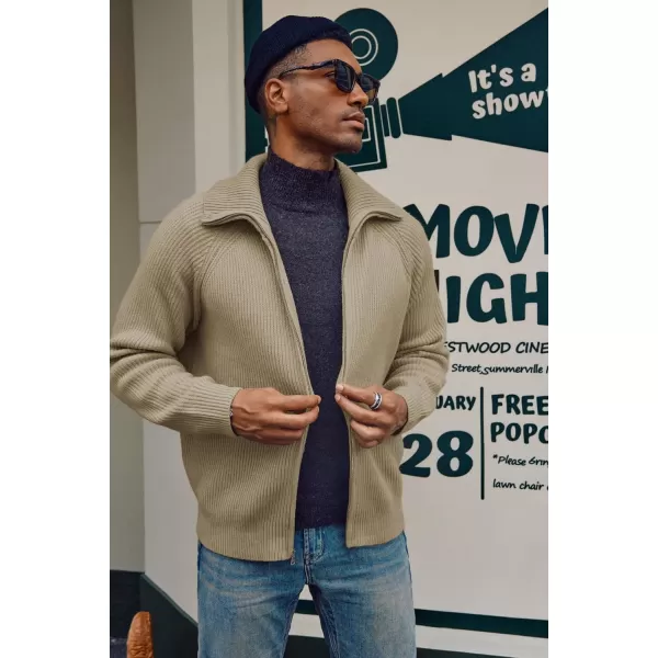 PJ PAUL JONES Men's Full Zip Cardigan Sweaters Unisex Relax Fit Lapel Collar Raglan Sleeve Casual Ribbed Sweater
