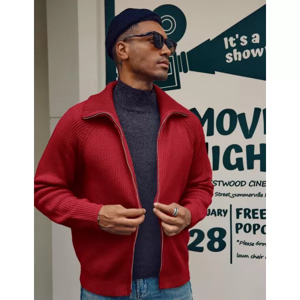 PJ PAUL JONES Men's Full Zip Cardigan Sweaters Unisex Relax Fit Lapel Collar Raglan Sleeve Casual Ribbed Sweater