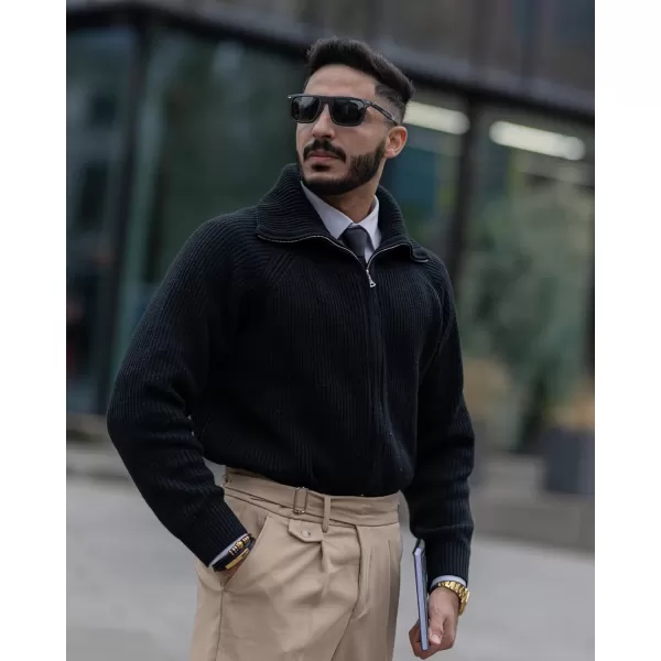 PJ PAUL JONES Men's Full Zip Cardigan Sweaters Unisex Relax Fit Lapel Collar Raglan Sleeve Casual Ribbed Sweater