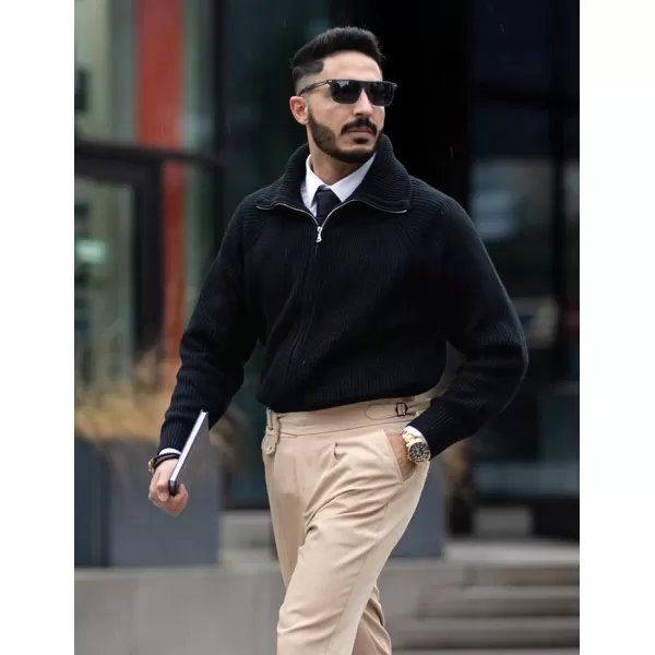 PJ PAUL JONES Men's Full Zip Cardigan Sweaters Unisex Relax Fit Lapel Collar Raglan Sleeve Casual Ribbed Sweater