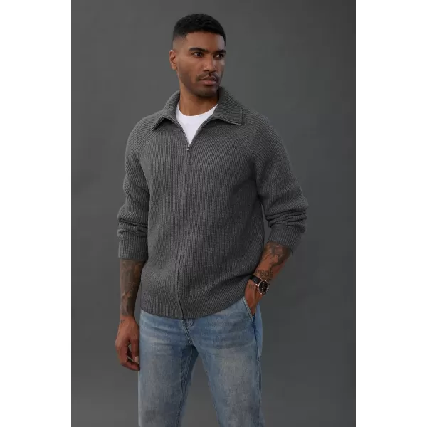 PJ PAUL JONES Men's Full Zip Cardigan Sweaters Unisex Relax Fit Lapel Collar Raglan Sleeve Casual Ribbed Sweater