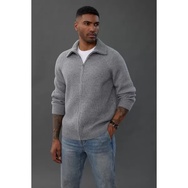 PJ PAUL JONES Men's Full Zip Cardigan Sweaters Unisex Relax Fit Lapel Collar Raglan Sleeve Casual Ribbed Sweater