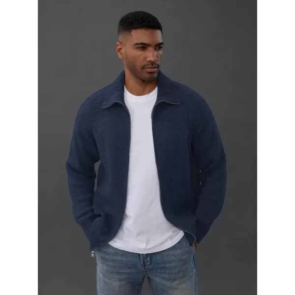PJ PAUL JONES Men's Full Zip Cardigan Sweaters Unisex Relax Fit Lapel Collar Raglan Sleeve Casual Ribbed Sweater