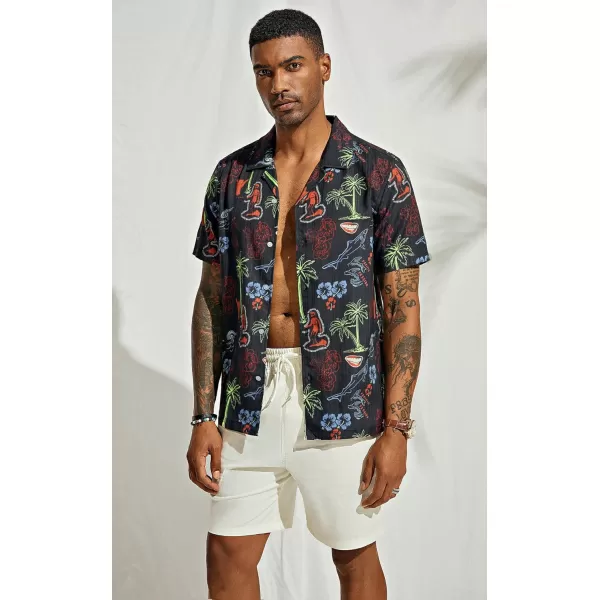 PJ PAUL JONES Mens Hawaiian Shirts Short Sleeve Casual Button Down Tropical Beach Shirt