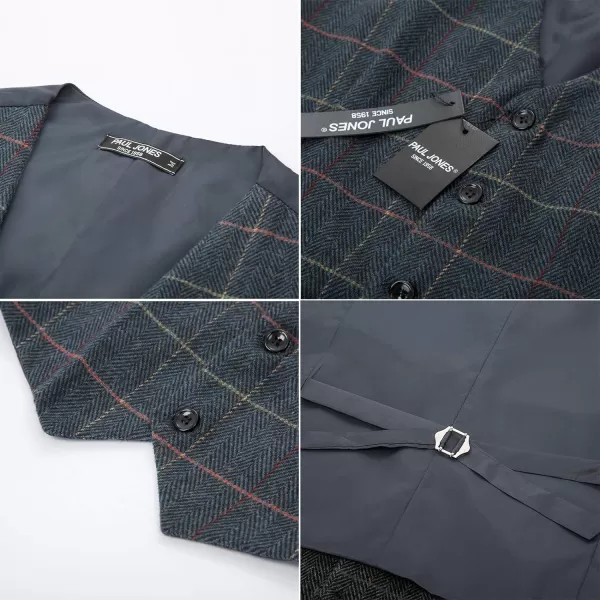 PJ PAUL JONES Men's Herringbone Tweed Suit Vest Casual Wool Blend Waistcoat)