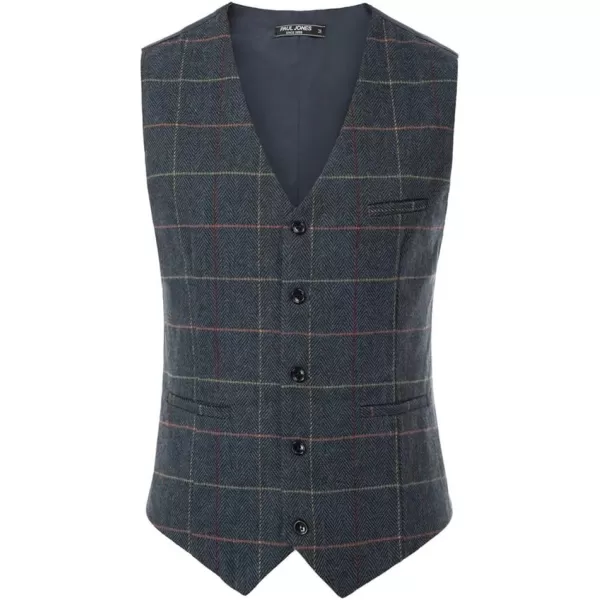 PJ PAUL JONES Men's Herringbone Tweed Suit Vest Casual Wool Blend Waistcoat)