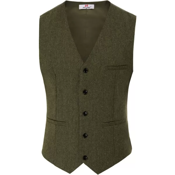 PJ PAUL JONES Men's Herringbone Tweed Suit Vest Casual Wool Blend Waistcoat