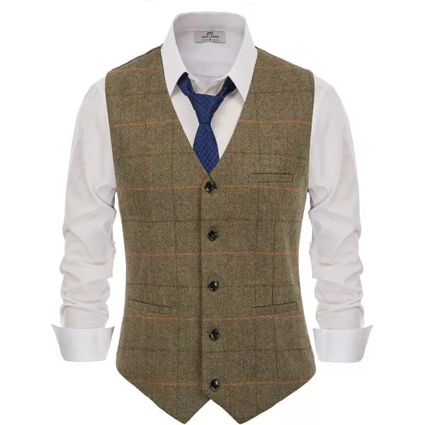 PJ PAUL JONES Men's Herringbone Tweed Suit Vest Casual Wool Blend Waistcoat)