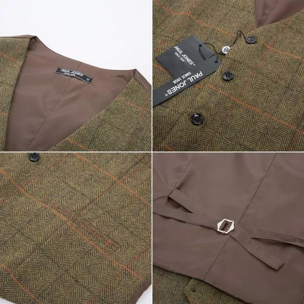 PJ PAUL JONES Men's Herringbone Tweed Suit Vest Casual Wool Blend Waistcoat)