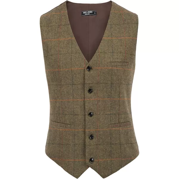 PJ PAUL JONES Men's Herringbone Tweed Suit Vest Casual Wool Blend Waistcoat)