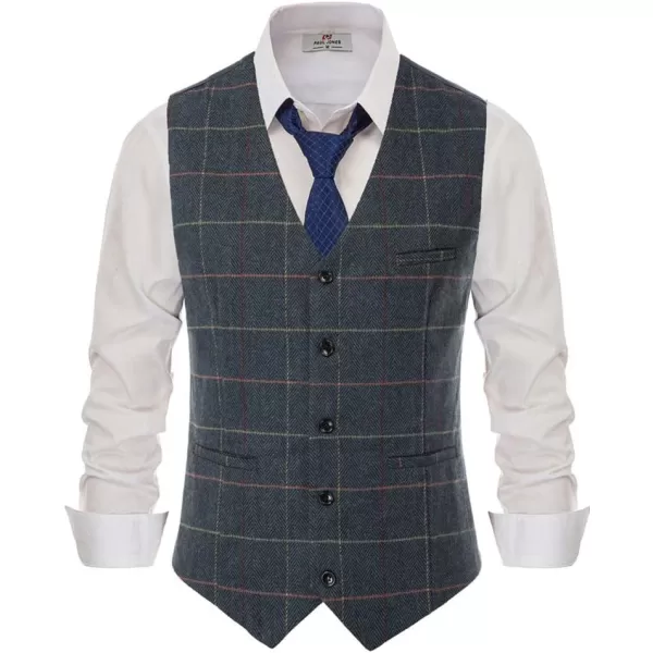 PJ PAUL JONES Men's Herringbone Tweed Suit Vest Casual Wool Blend Waistcoat)