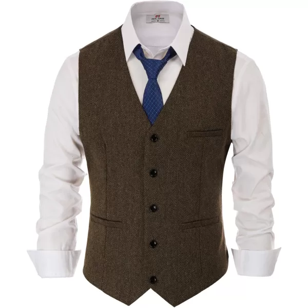 PJ PAUL JONES Men's Herringbone Tweed Suit Vest Casual Wool Blend Waistcoat