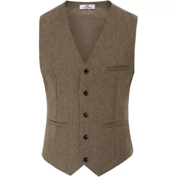 PJ PAUL JONES Men's Herringbone Tweed Suit Vest Casual Wool Blend Waistcoat