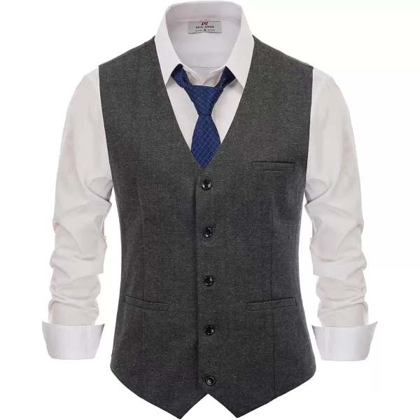 PJ PAUL JONES Men's Herringbone Tweed Suit Vest Casual Wool Blend Waistcoat