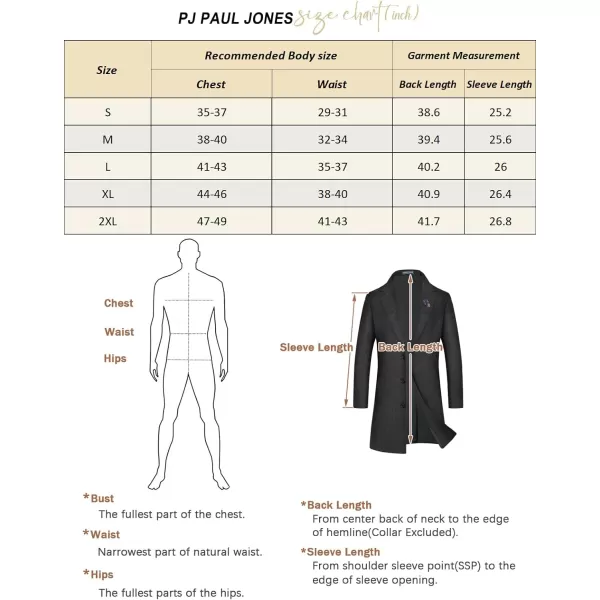 PJ PAUL JONES Men's Herringbone Wool Blend Long Overcoat Pea Coat with Brooch)