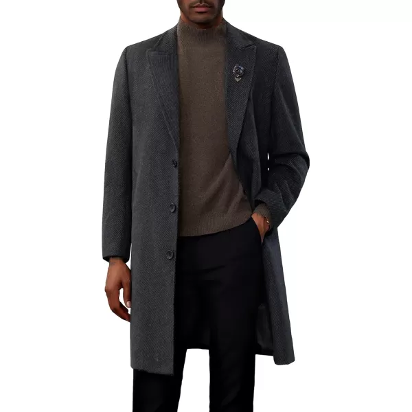 PJ PAUL JONES Men's Herringbone Wool Blend Long Overcoat Pea Coat with Brooch)
