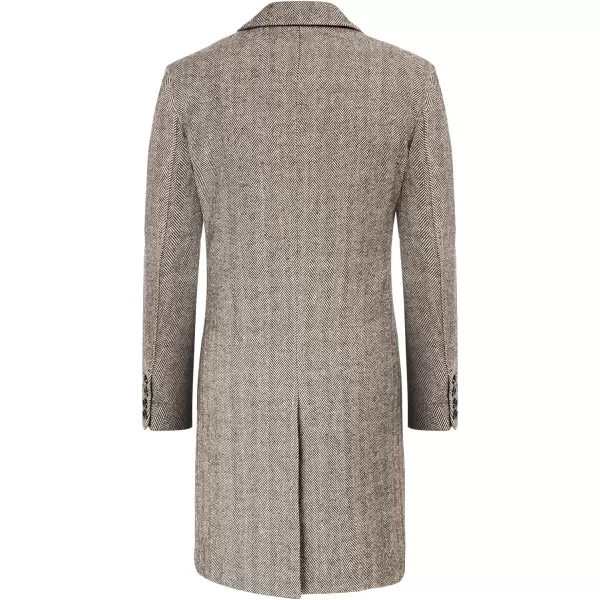 PJ PAUL JONES Men's Herringbone Wool Blend Long Overcoat Pea Coat with Brooch