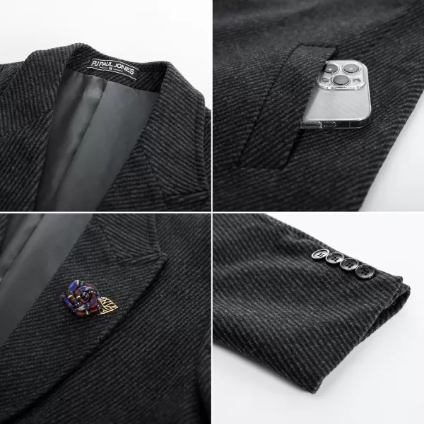 PJ PAUL JONES Men's Herringbone Wool Blend Long Overcoat Pea Coat with Brooch)