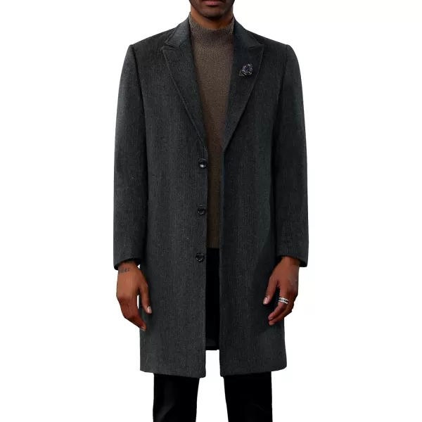 PJ PAUL JONES Men's Herringbone Wool Blend Long Overcoat Pea Coat with Brooch)