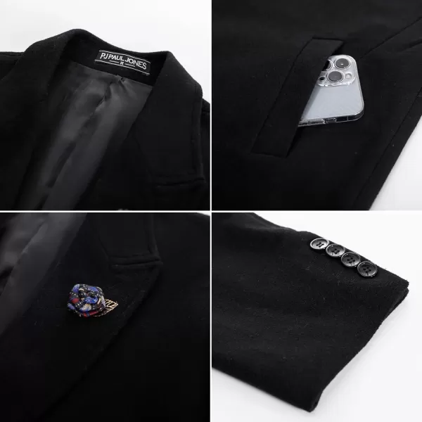 PJ PAUL JONES Men's Herringbone Wool Blend Long Overcoat Pea Coat with Brooch