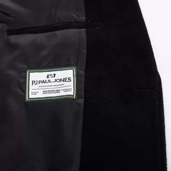 PJ PAUL JONES Men's Herringbone Wool Blend Long Overcoat Pea Coat with Brooch