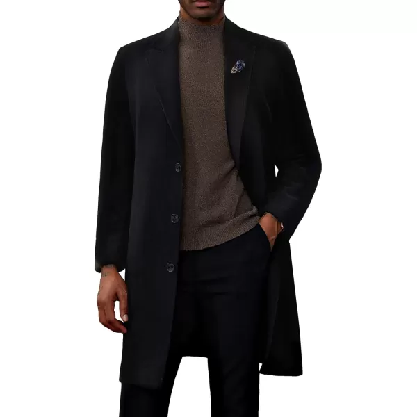 PJ PAUL JONES Men's Herringbone Wool Blend Long Overcoat Pea Coat with Brooch