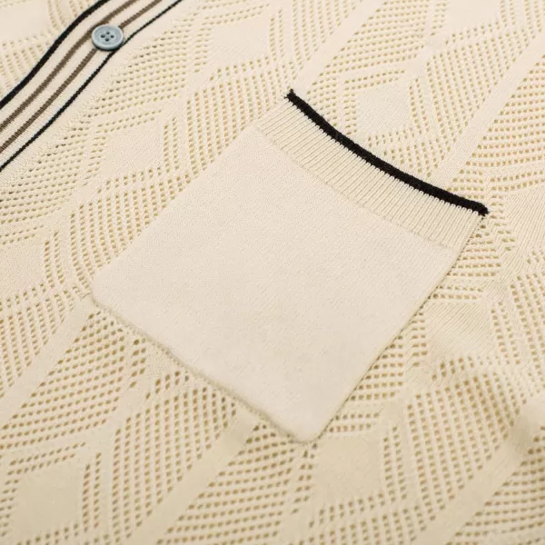 PJ PAUL JONES Men's Knit Polo Hollowed 70S Vintage Knit Shirts with Pocket