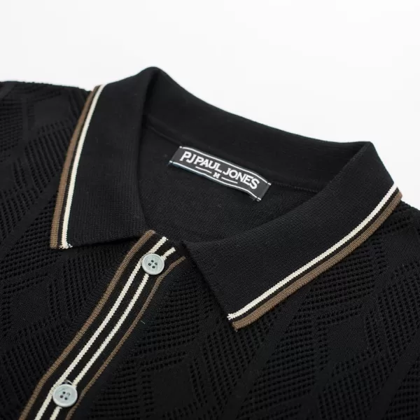 PJ PAUL JONES Men's Knit Polo Hollowed 70S Vintage Knit Shirts with Pocket