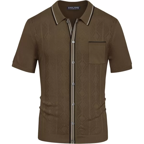 PJ PAUL JONES Men's Knit Polo Hollowed 70S Vintage Knit Shirts with Pocket