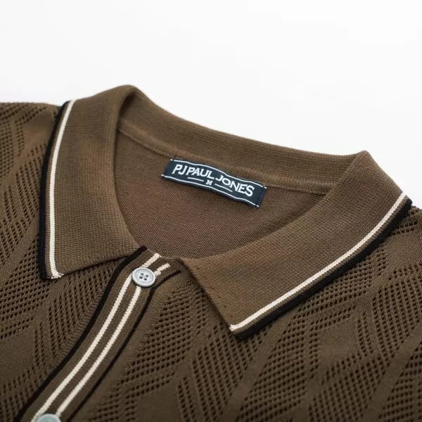 PJ PAUL JONES Men's Knit Polo Hollowed 70S Vintage Knit Shirts with Pocket