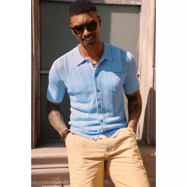 PJ PAUL JONES Men's Knit Polo Hollowed 70S Vintage Knit Shirts with Pocket