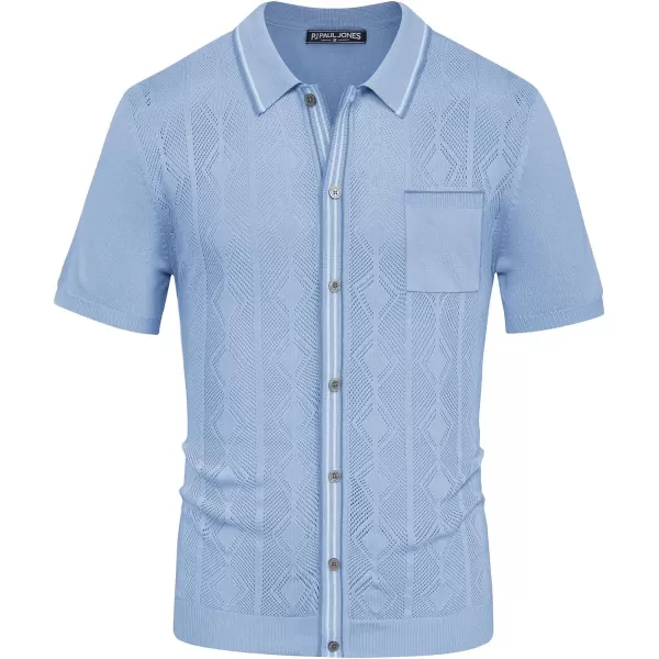 PJ PAUL JONES Men's Knit Polo Hollowed 70S Vintage Knit Shirts with Pocket