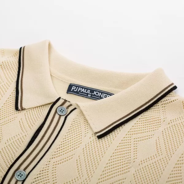 PJ PAUL JONES Men's Knit Polo Hollowed 70S Vintage Knit Shirts with Pocket