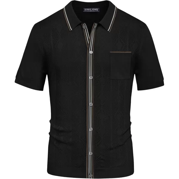 PJ PAUL JONES Men's Knit Polo Hollowed 70S Vintage Knit Shirts with Pocket
