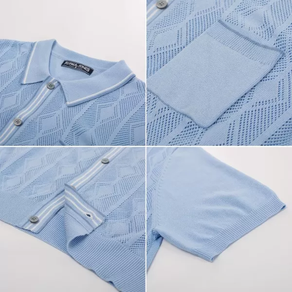 PJ PAUL JONES Men's Knit Polo Hollowed 70S Vintage Knit Shirts with Pocket