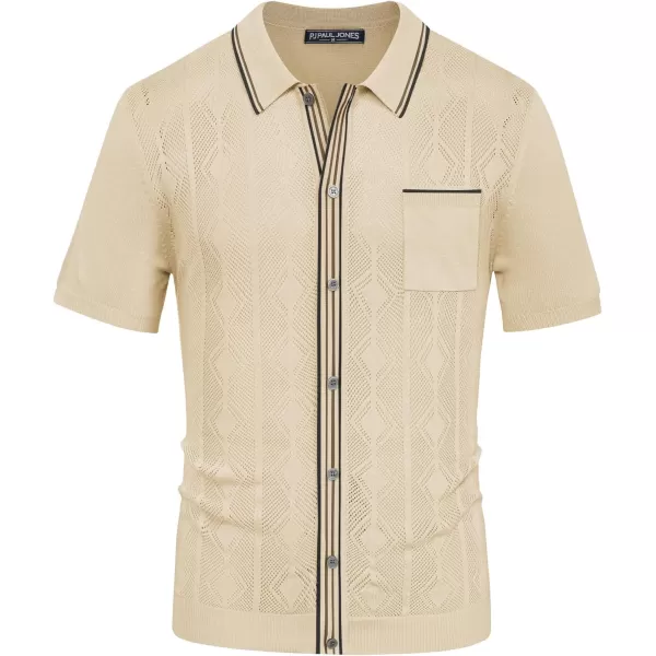 PJ PAUL JONES Men's Knit Polo Hollowed 70S Vintage Knit Shirts with Pocket