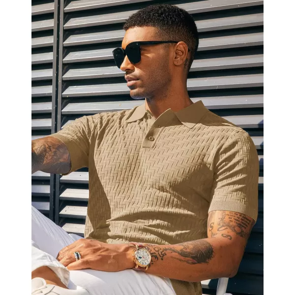 PJ PAUL JONES Mens Knit Polo Shirts Casual Short Sleeve Texture Golf Shirt
