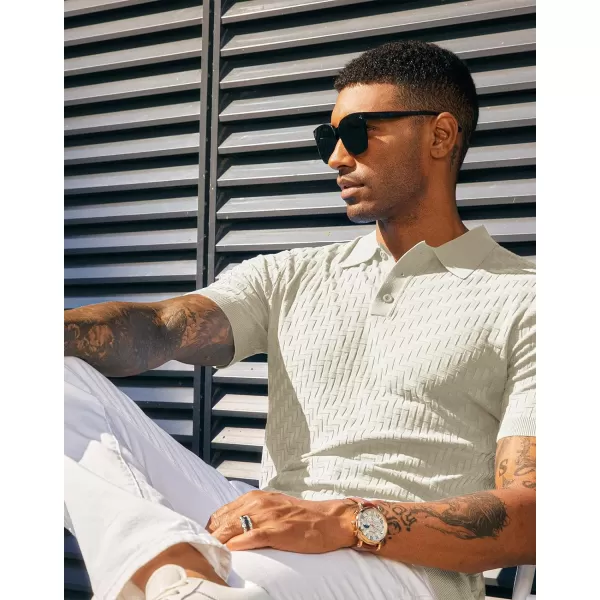 PJ PAUL JONES Mens Knit Polo Shirts Casual Short Sleeve Texture Golf Shirt
