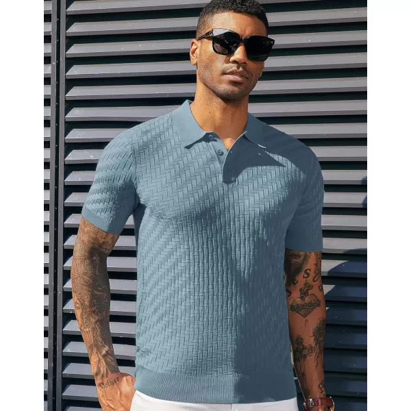 PJ PAUL JONES Mens Knit Polo Shirts Casual Short Sleeve Texture Golf Shirt